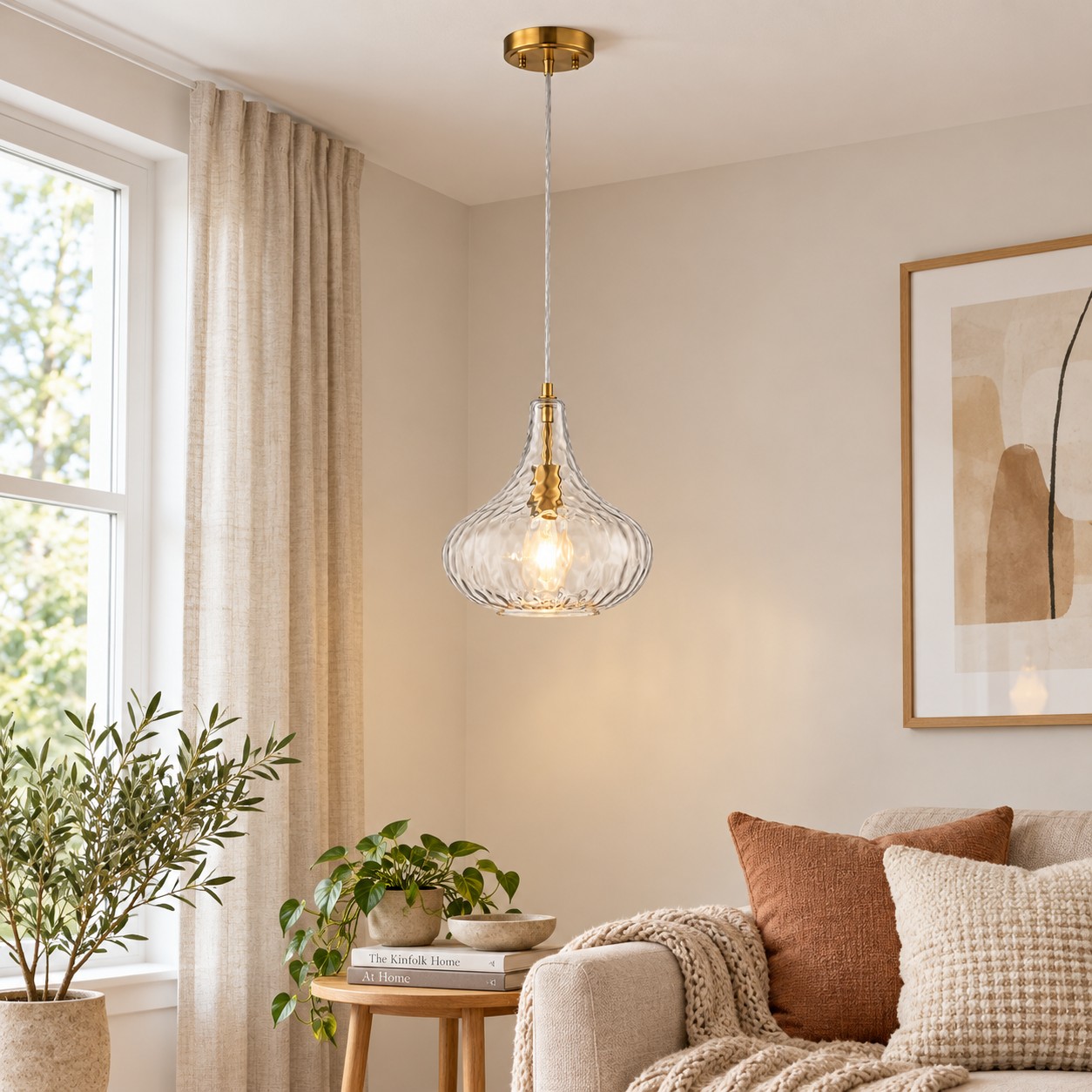 11 inch / 28 cm Vintage Textured Glass Pendant Light | Adjustable Stem — A layered perspective