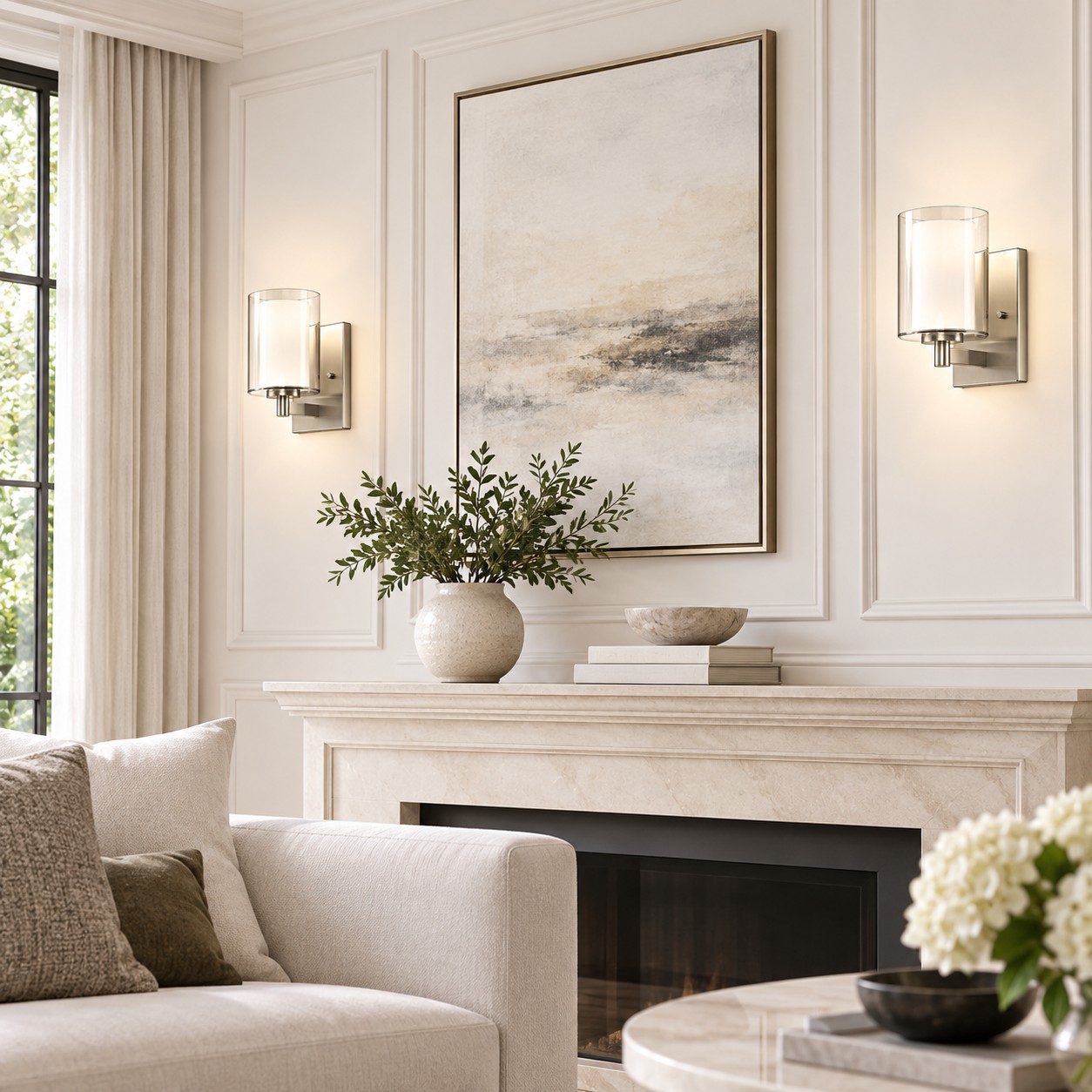 Set of 2 Double-Glass Wall Sconces — Reversible Mounting — A layered perspective