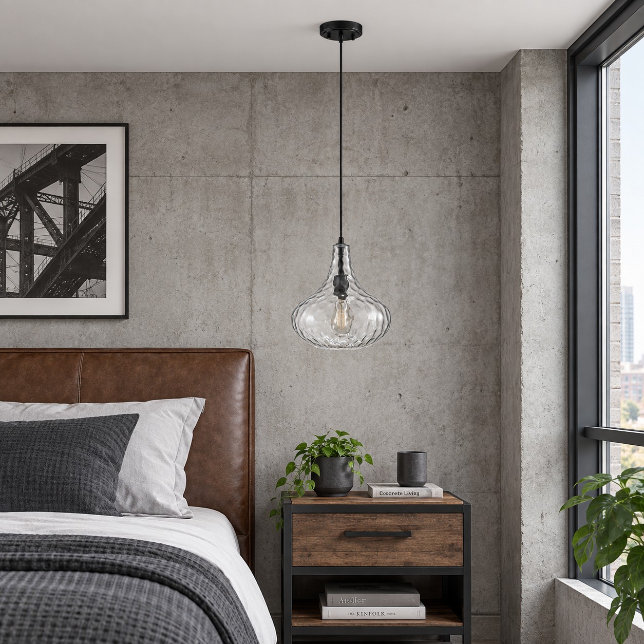 11 inch / 28 cm Vintage Textured Glass Pendant Light | Adjustable Stem — A layered perspective