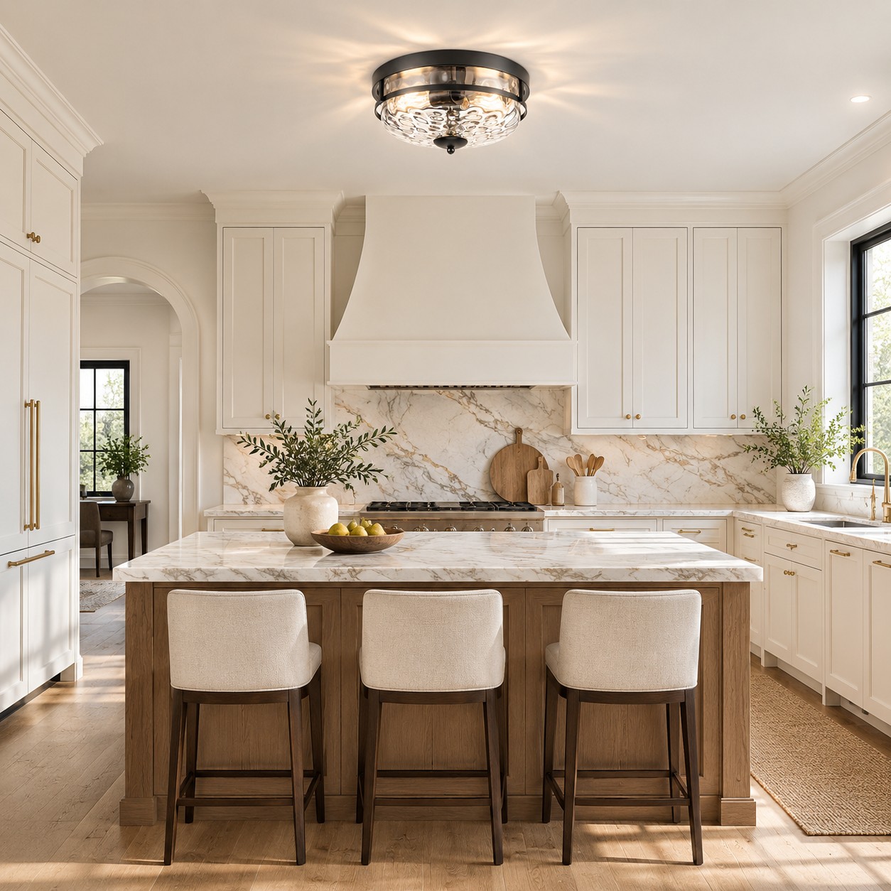 Two E26 Sockets: Rippled Clear-Glass Flush Ceiling Light — A layered perspective