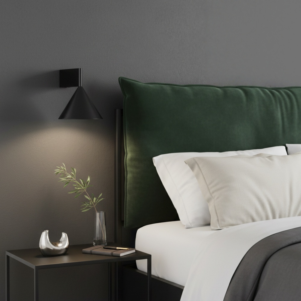 Metorq schwarze Wandleuchte im Schlafzimmer