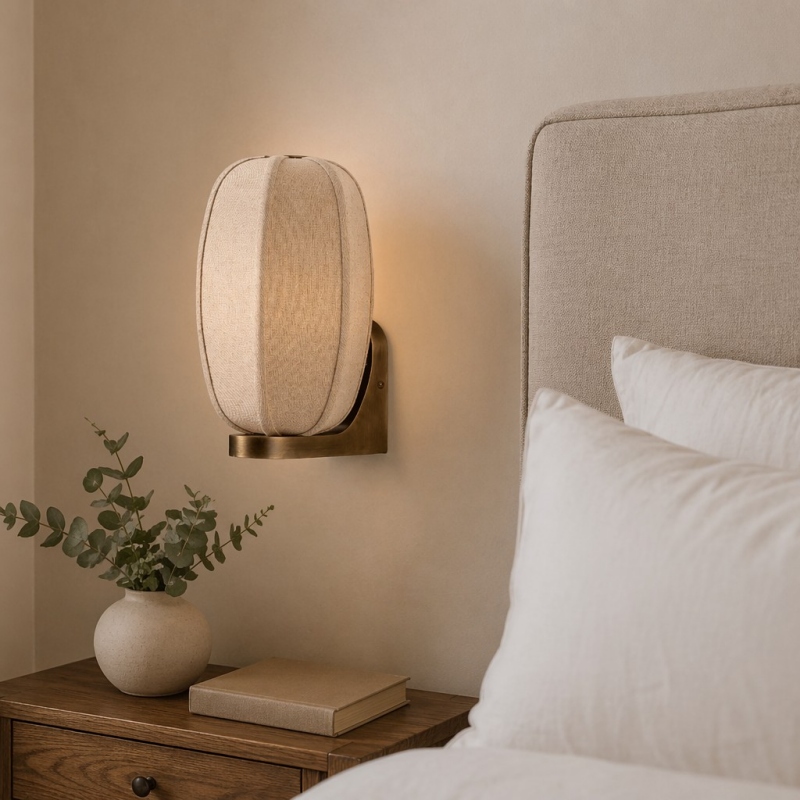 Loomis vertical wall light beside bed