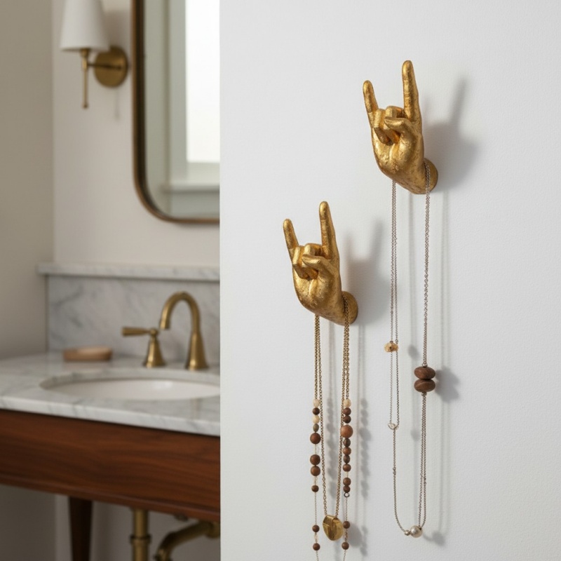 Goldene Wandhände zum Aufhängen von Schmuck