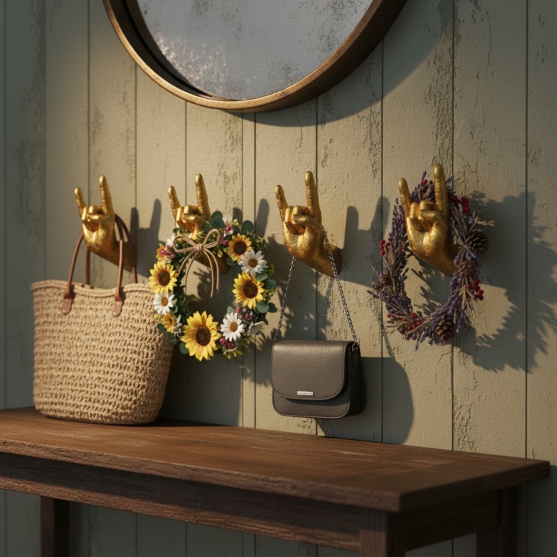 Goldene Rock-On-Hände als dekorative Wandhaken