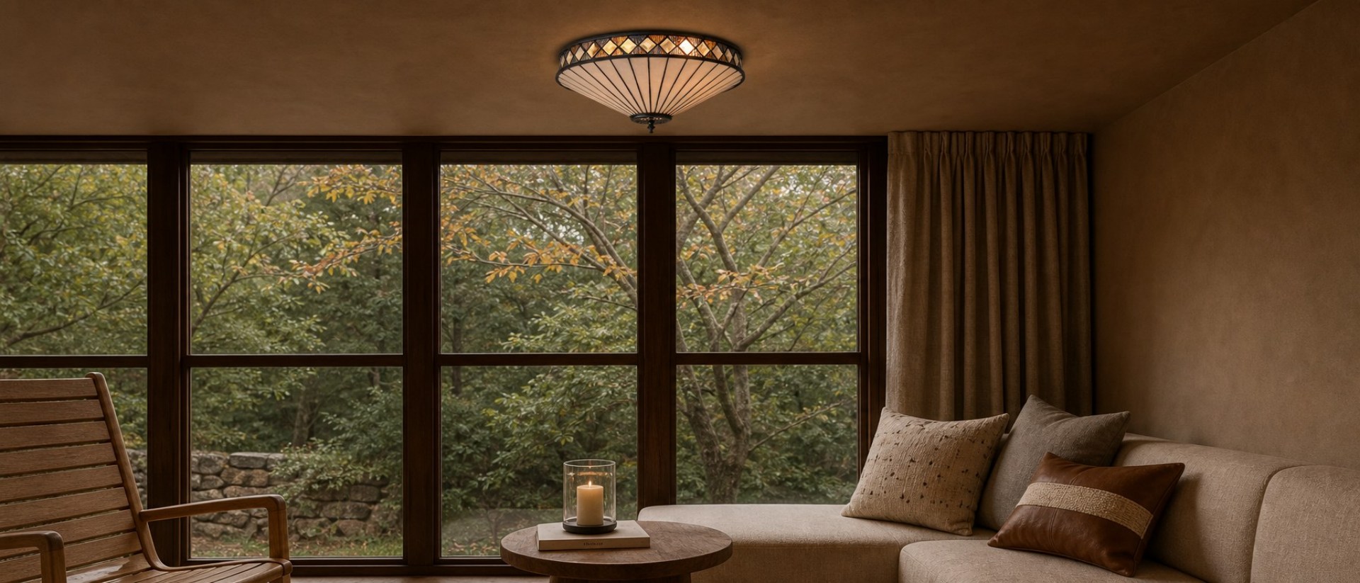 Tiffany ceiling flush light room scene