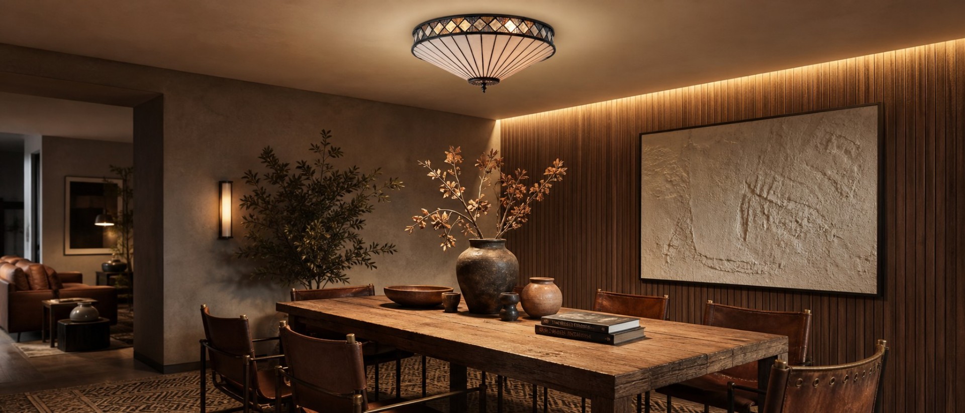 Tiffany ceiling flush light application scene