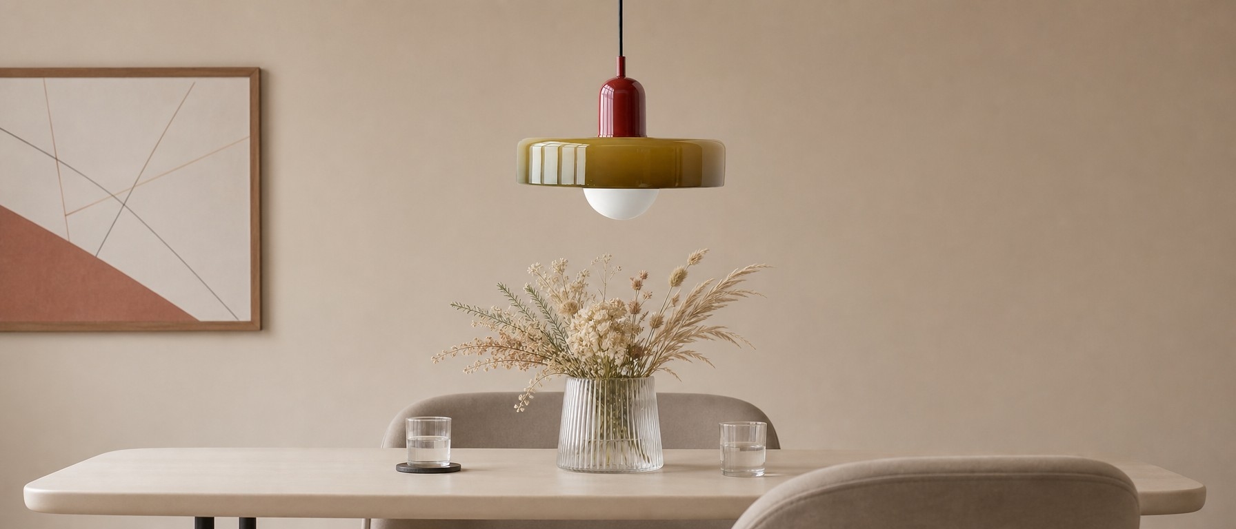 Morandi Disc Orb Glass Pendant Lamp room setting