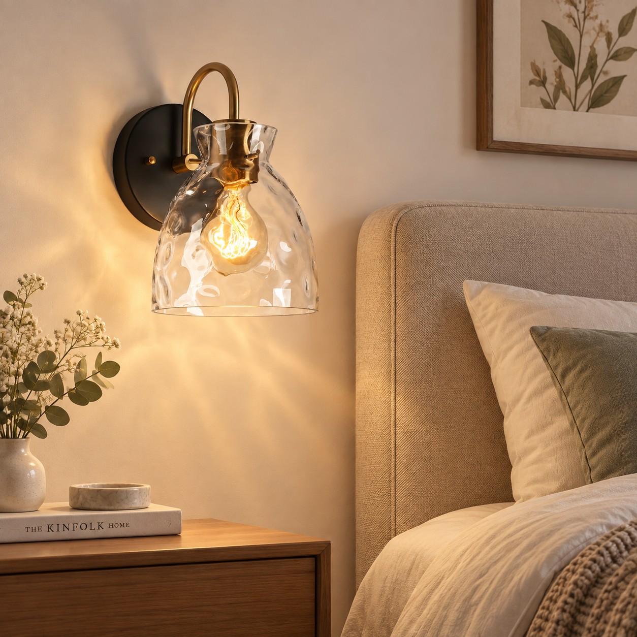 Brass Textured Clear | Glass Armed Wall Sconce — A layered perspective