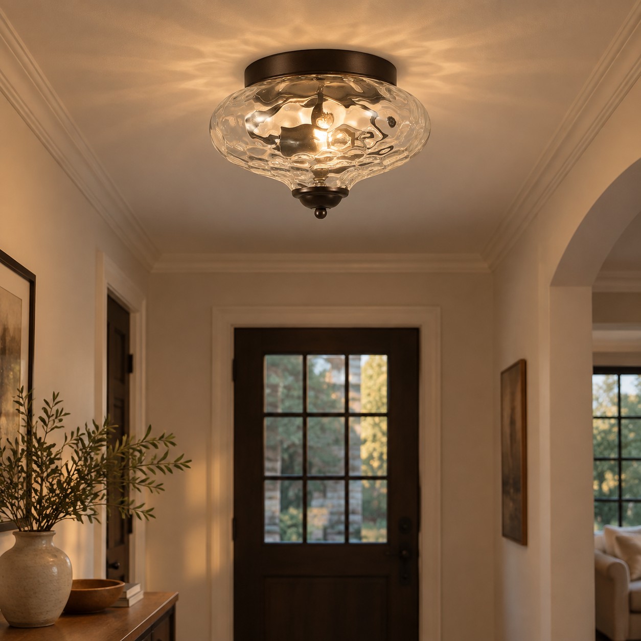 Low Ceilings | Two-Light Hammered Glass Ceiling Fixture — A layered perspective