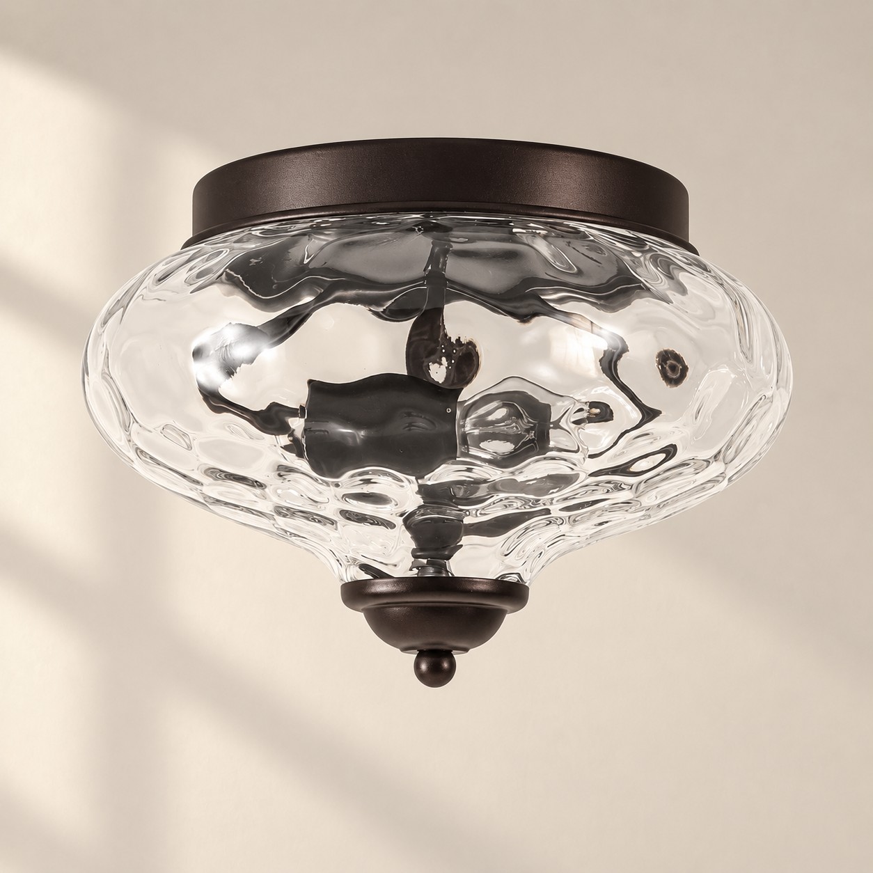 Low Ceilings | Two-Light Hammered Glass Ceiling Fixture — A layered perspective