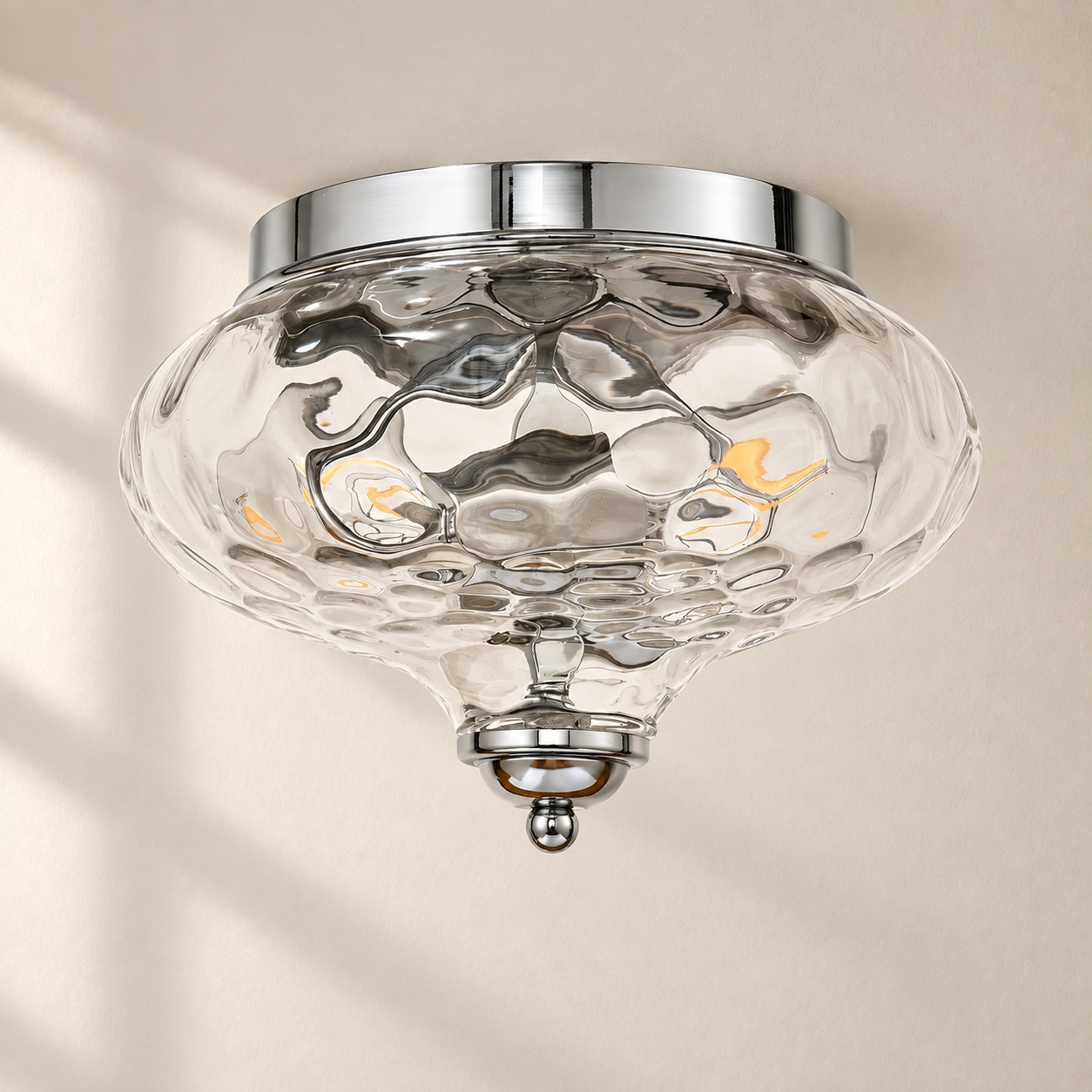 Low Ceilings | Two-Light Hammered Glass Ceiling Fixture — A layered perspective