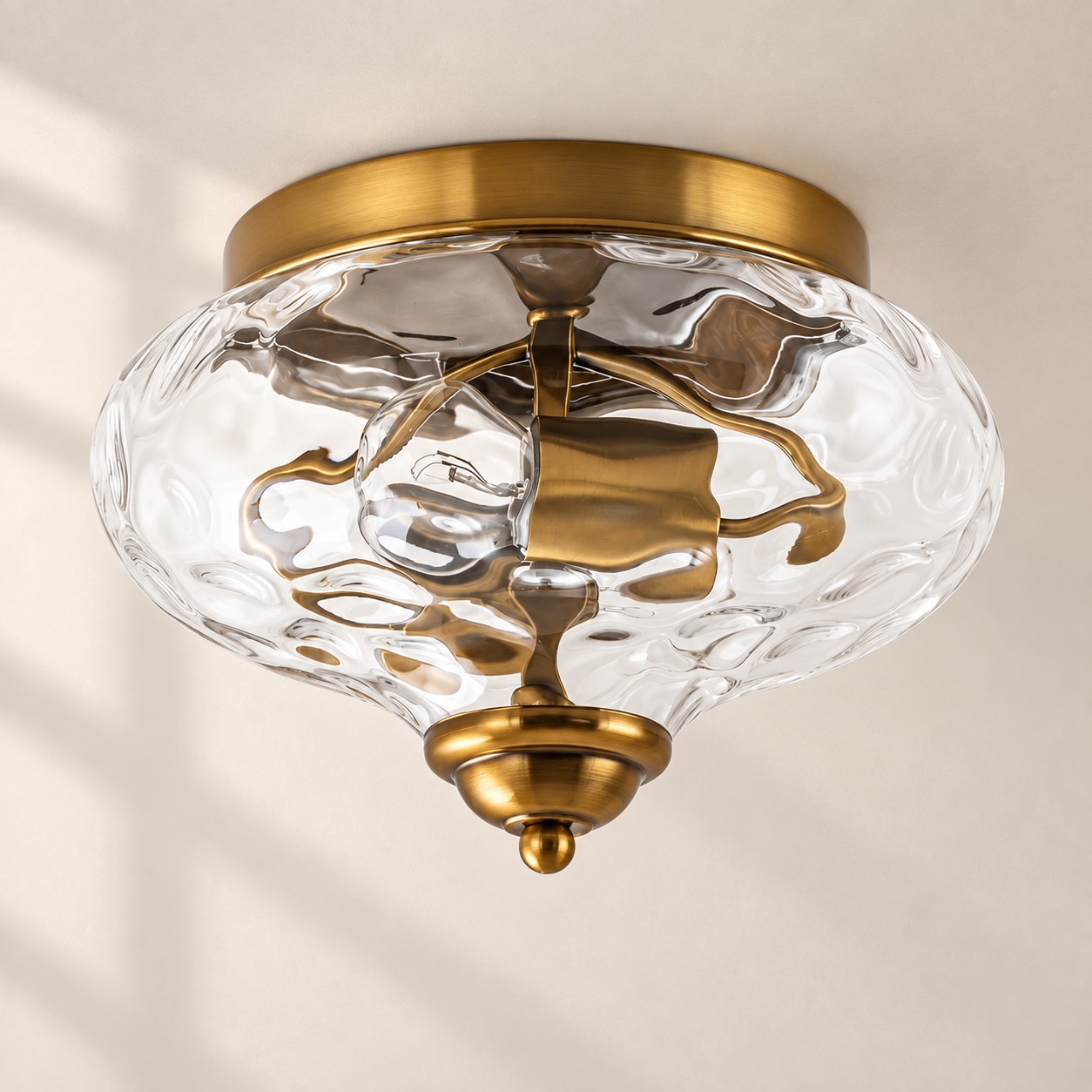 Low Ceilings | Two-Light Hammered Glass Ceiling Fixture — A layered perspective