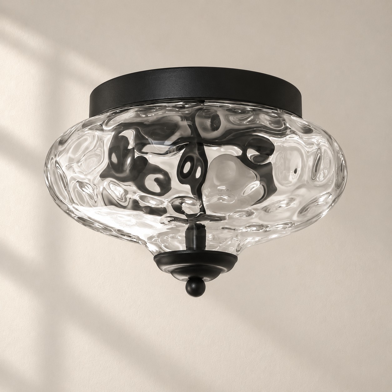 Low Ceilings | Two-Light Hammered Glass Ceiling Fixture — A layered perspective