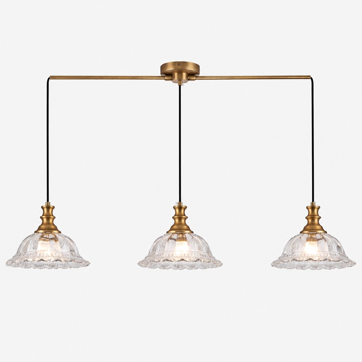 Vintage Fluted Glass Pendant Light — Scalloped Shade, Brass