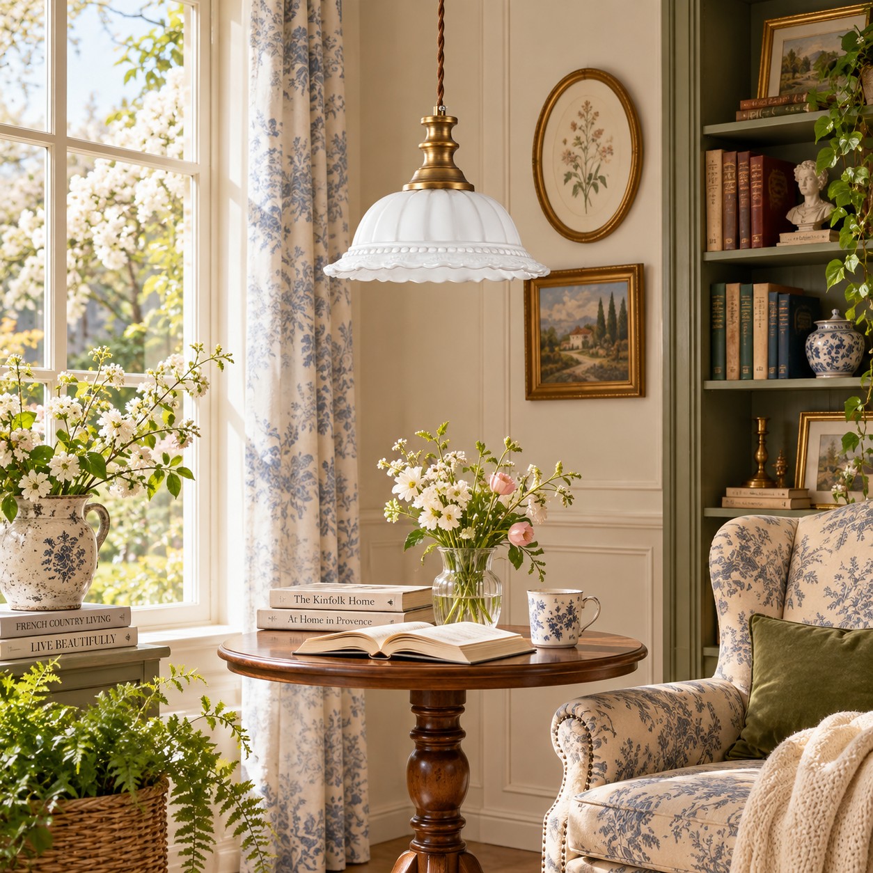 Vintage Fluted Glass Pendant Light — Scalloped Shade, Brass