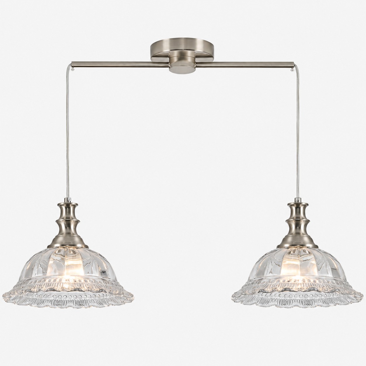 Vintage Fluted Glass Pendant Light — Scalloped Shade, Brass