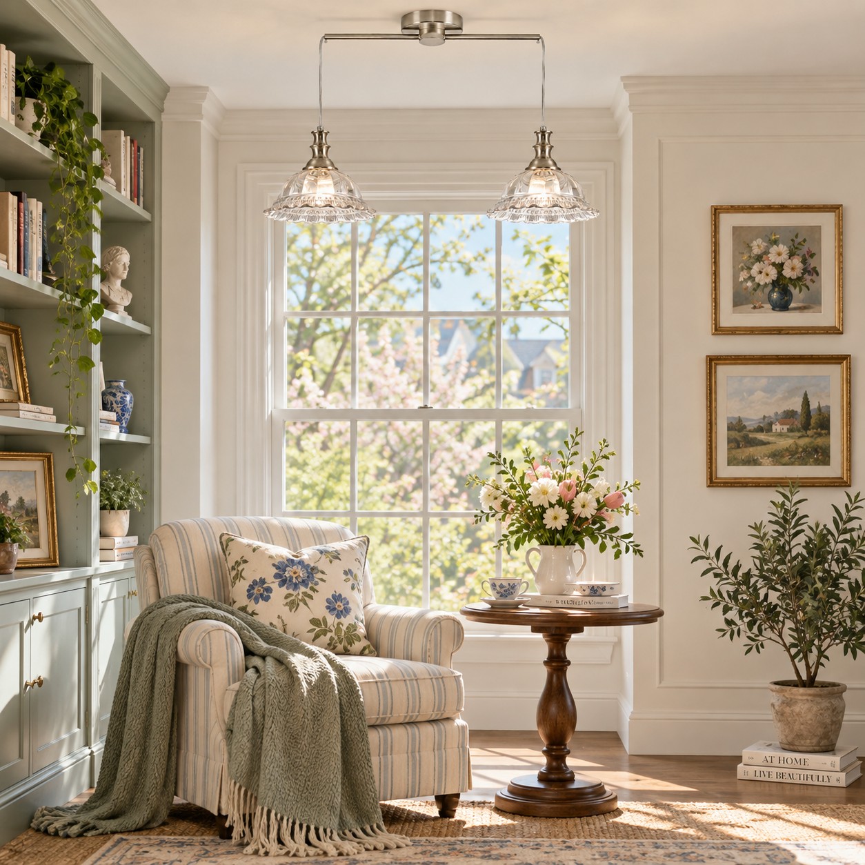 Vintage Fluted Glass Pendant Light — Scalloped Shade, Brass