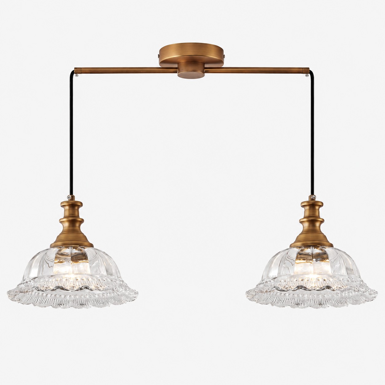 Vintage Fluted Glass Pendant Light — Scalloped Shade, Brass
