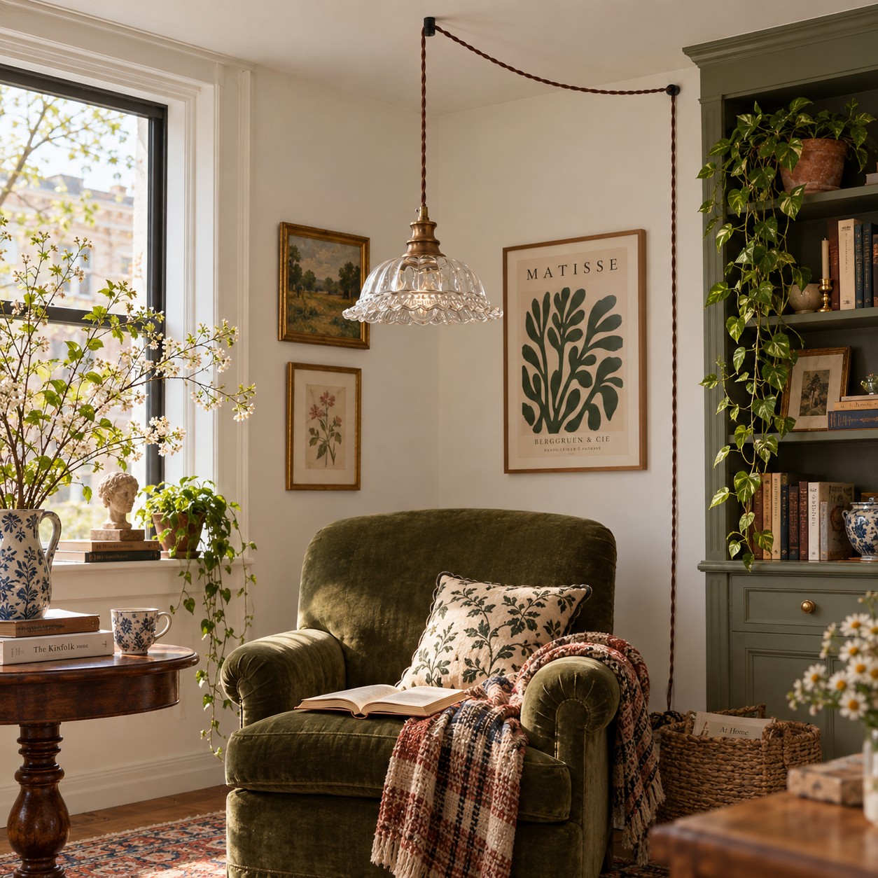 Vintage Fluted Glass Pendant Light — Scalloped Shade, Brass