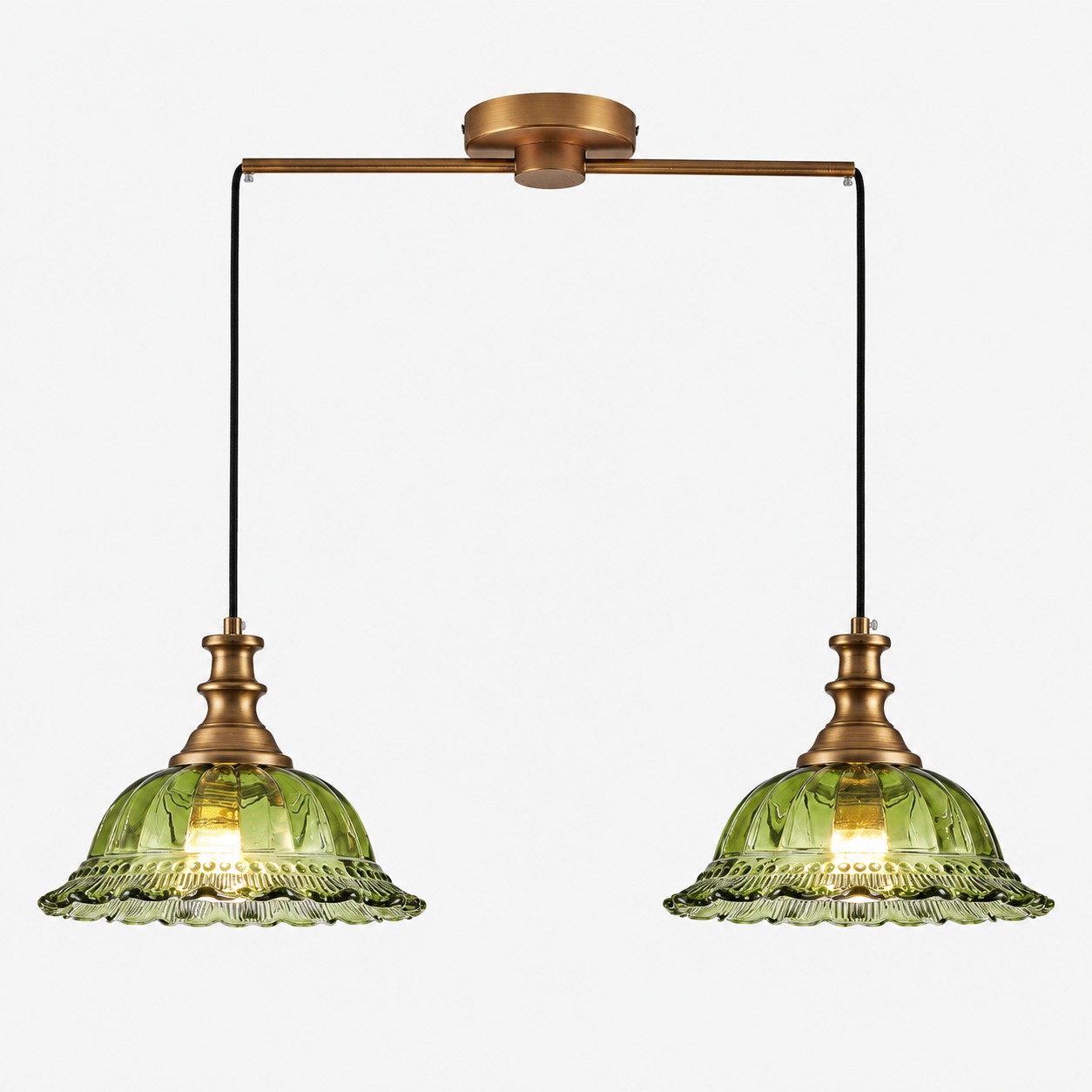 Vintage Fluted Glass Pendant Light — Scalloped Shade, Brass