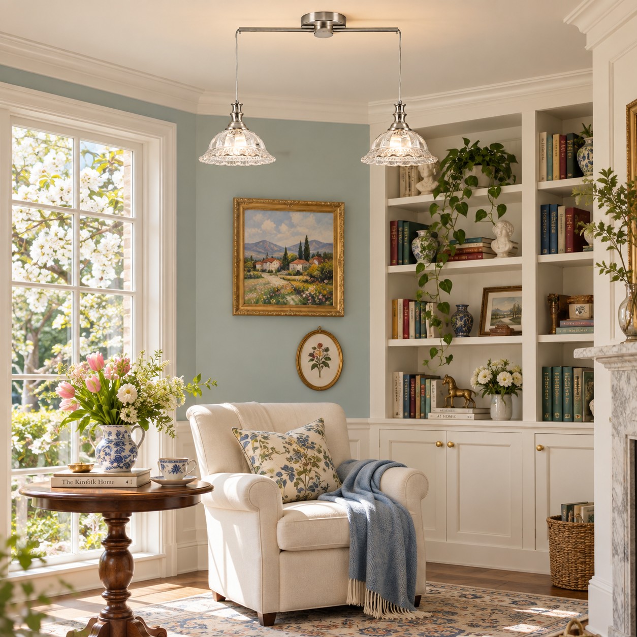 Vintage Fluted Glass Pendant Light — Scalloped Shade, Brass