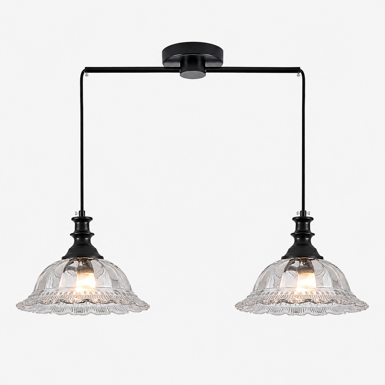 Vintage Fluted Glass Pendant Light — Scalloped Shade, Brass