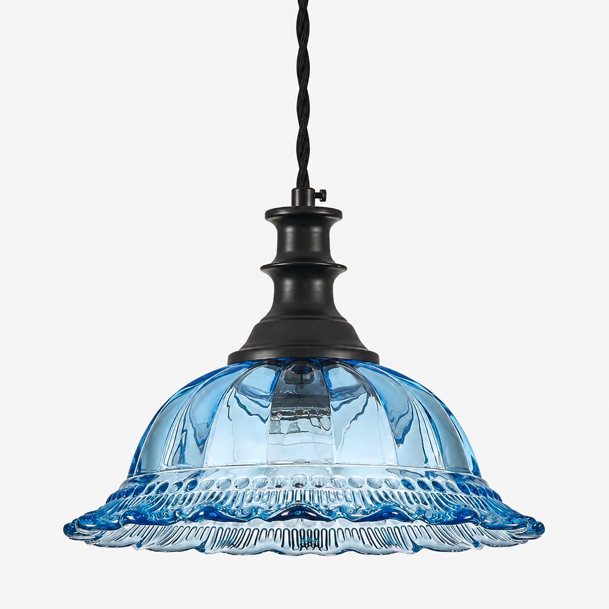 Vintage Fluted Glass Pendant Light — Scalloped Shade, Brass