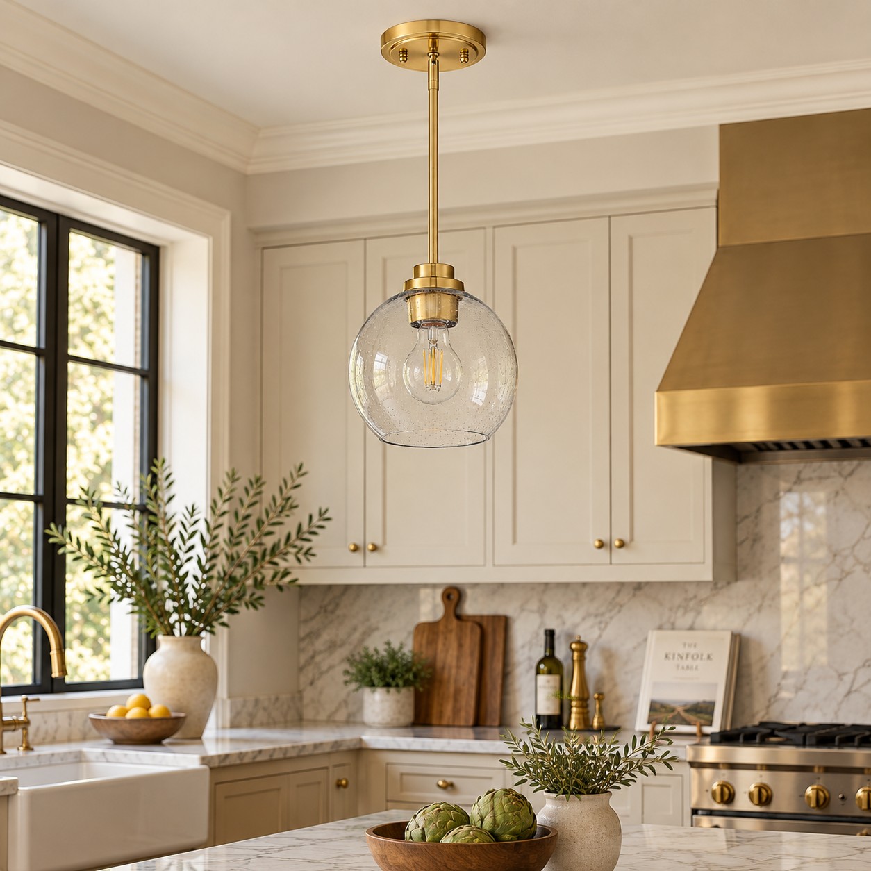 Clear Glass Globe Pendant Light — Adjustable Rod — A layered perspective