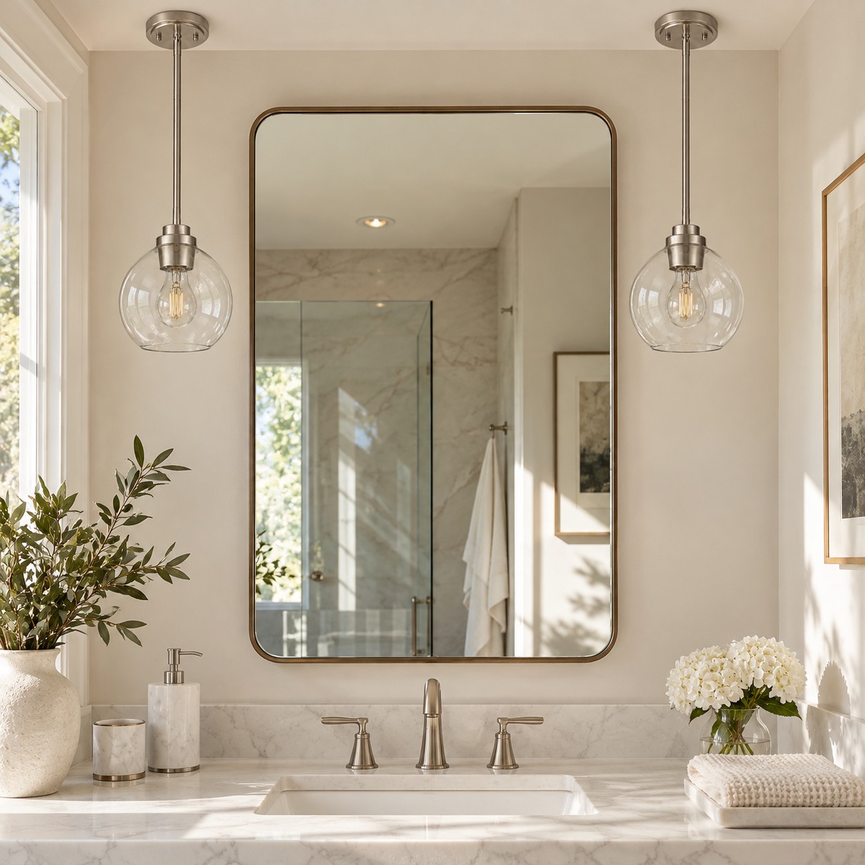 Clear Glass Globe Pendant Light — Adjustable Rod — A layered perspective