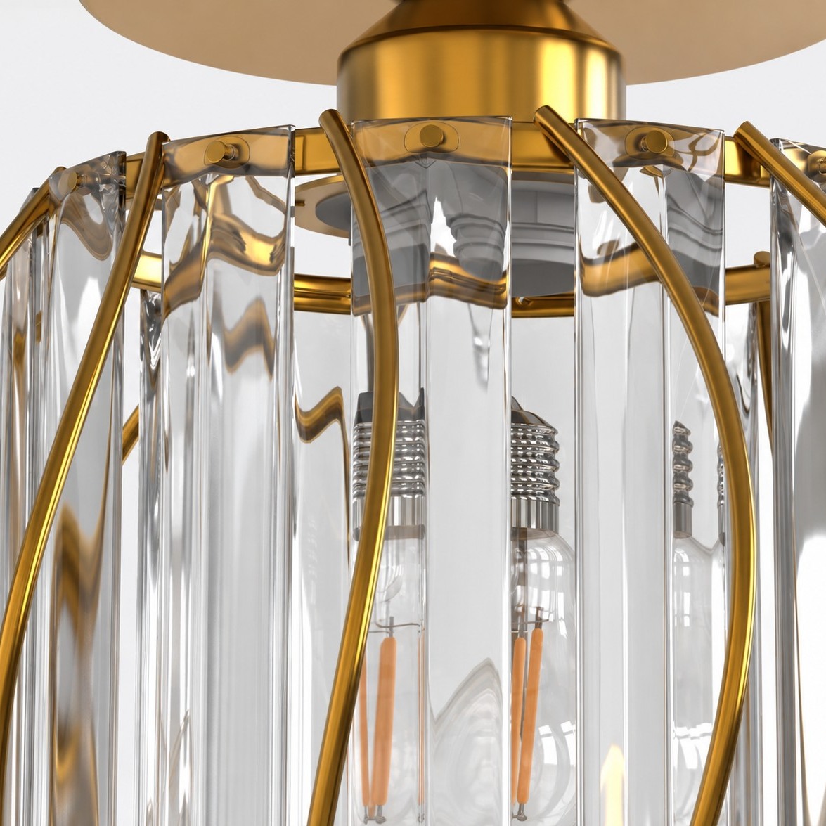 Geometric Cage Semi-Flush Crystal Ceiling Light — Clear Panels — A layered perspective