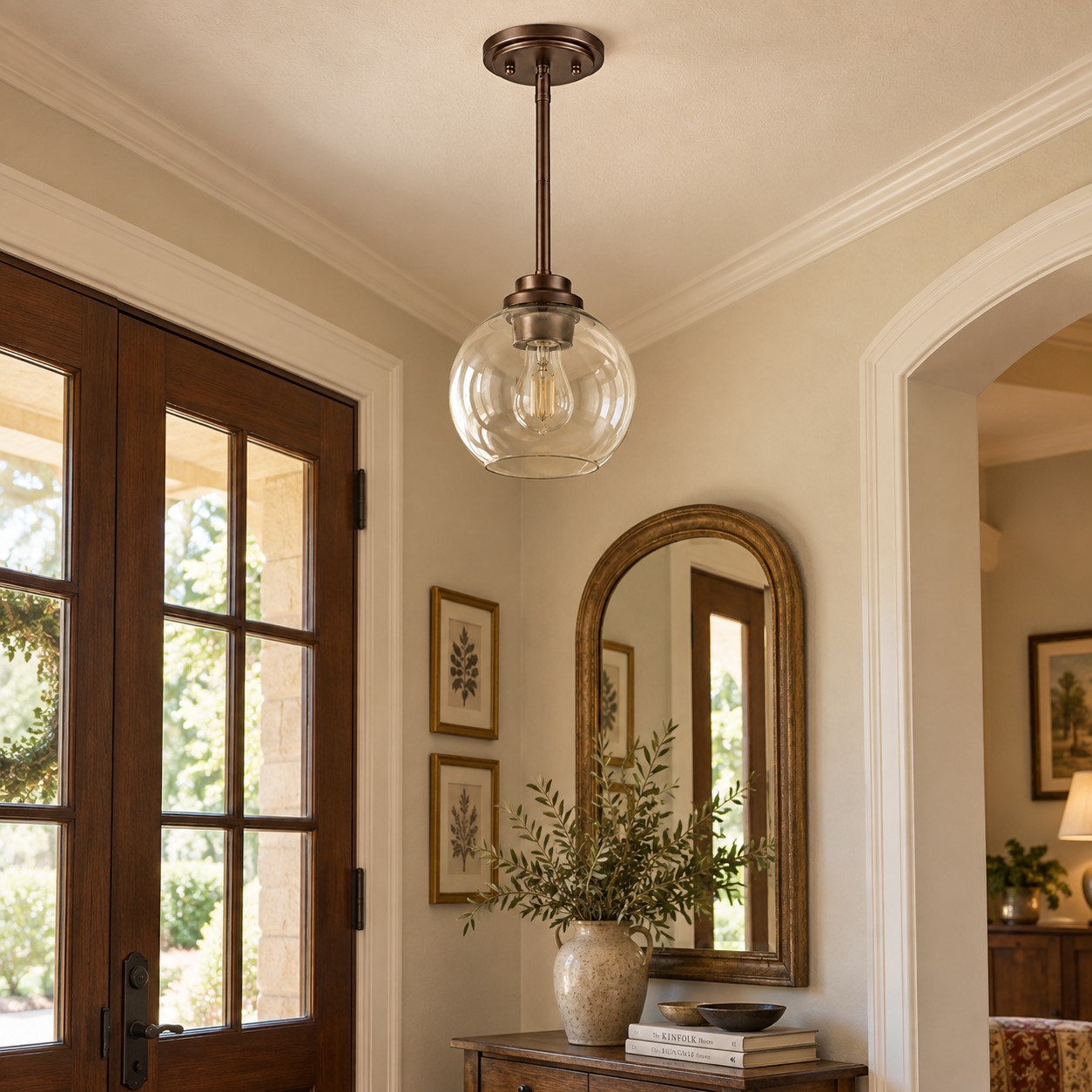 Clear Glass Globe Pendant Light — Adjustable Rod — A layered perspective