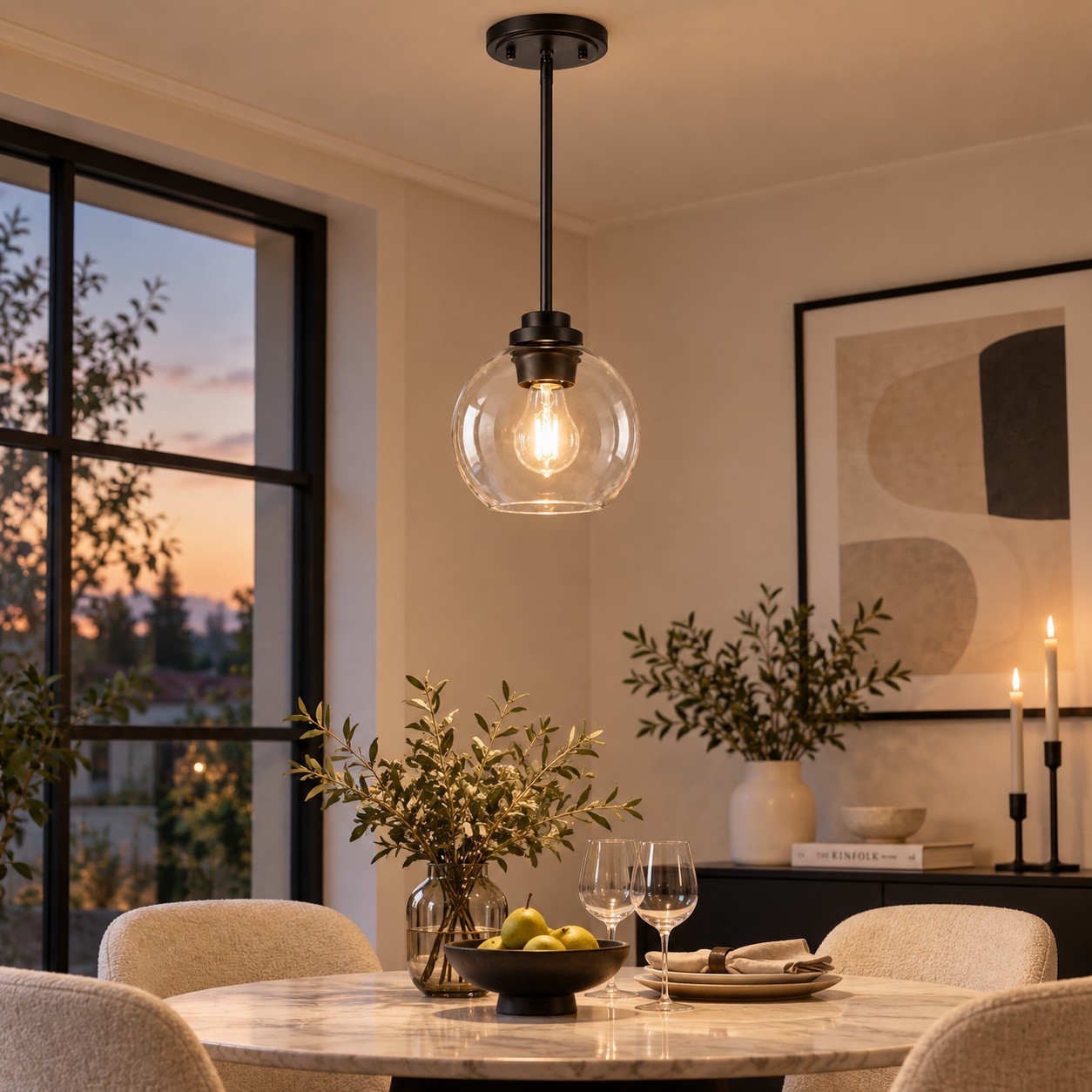 Clear Glass Globe Pendant Light — Adjustable Rod — A layered perspective