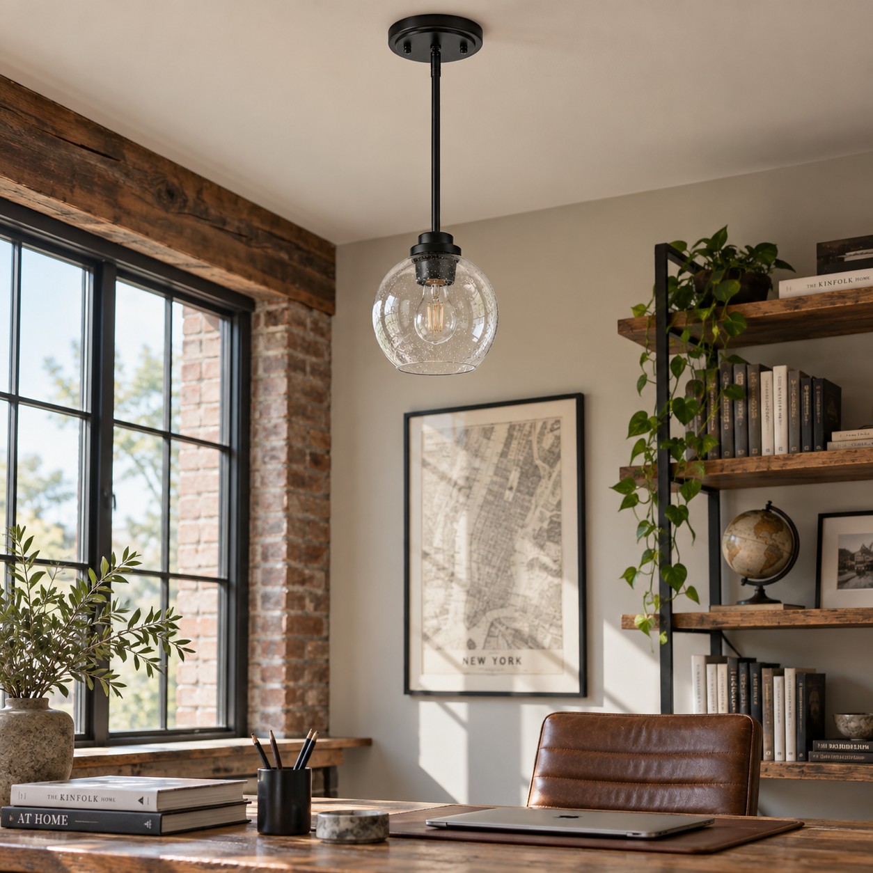 Clear Glass Globe Pendant Light — Adjustable Rod — A layered perspective