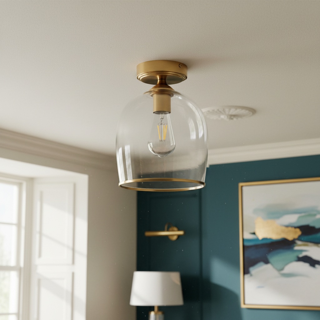 Lámpara de techo transparente Brazara en una habitación verde azulado