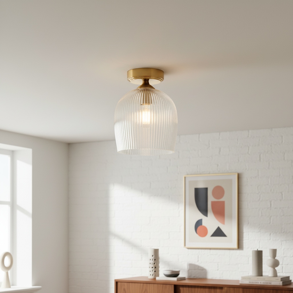 Lámpara de techo acanalada Brazara en una luminosa habitación de cliente