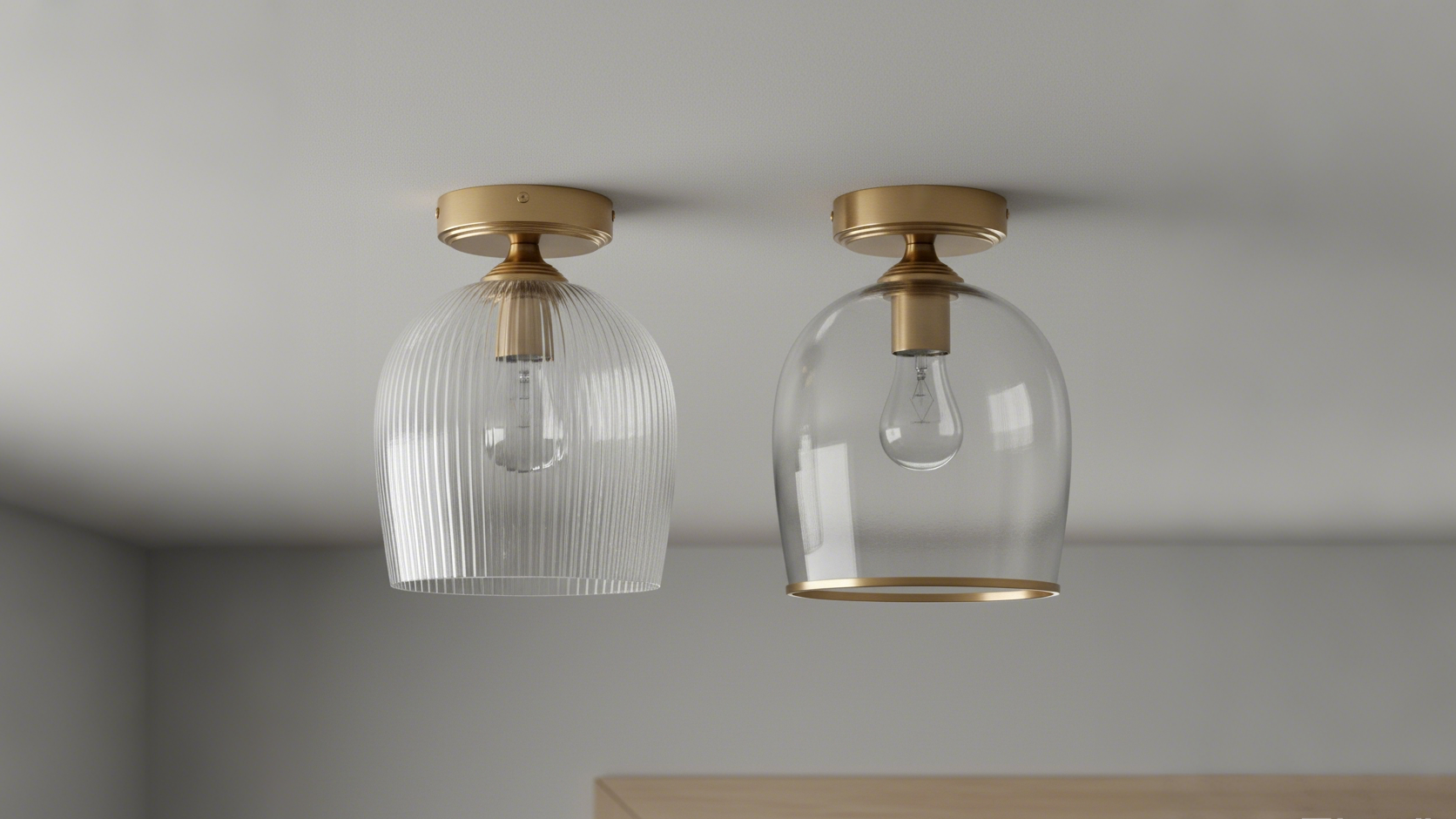 Lámpara de techo tipo cúpula Brazara con pantalla de cristal transparente y acanalada