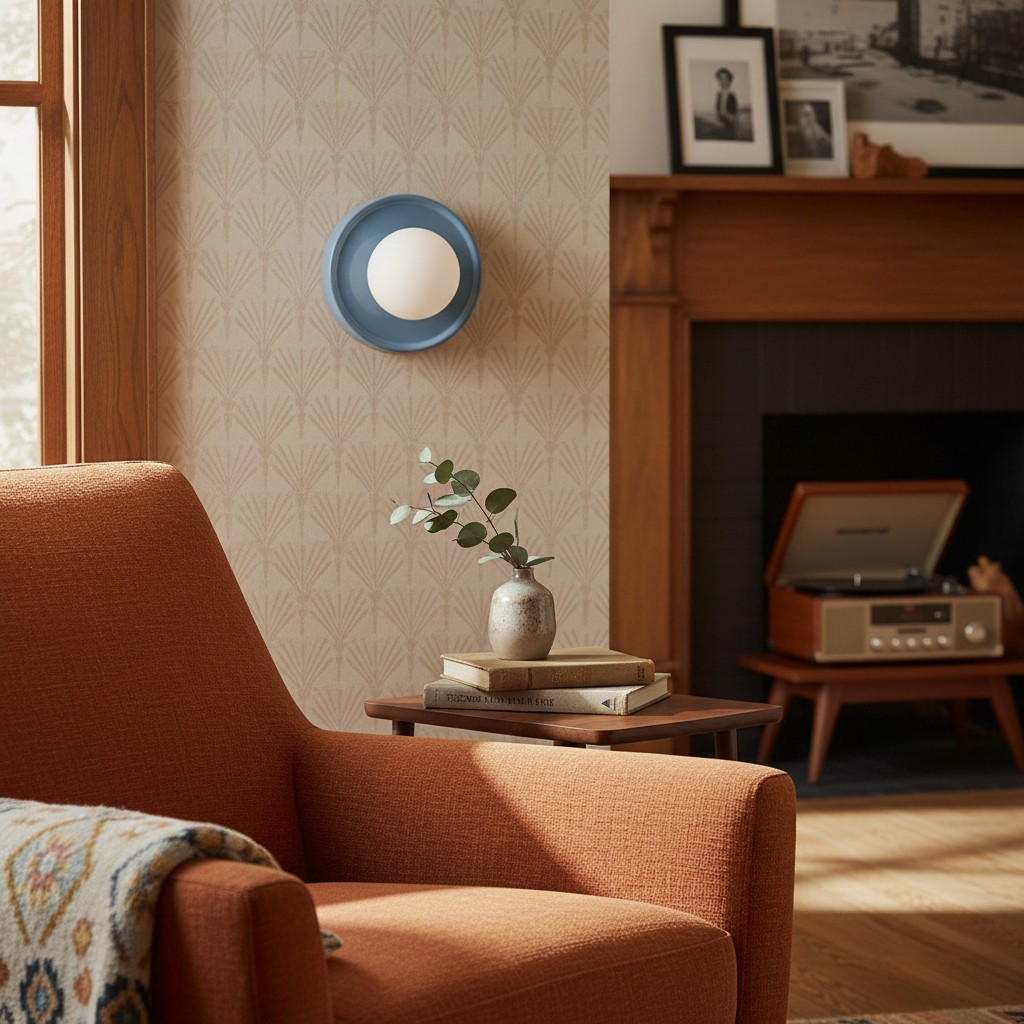Blaue Solna Wandleuchte in warmem Wohnzimmer