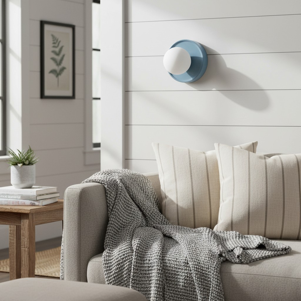 Blaue Solna Wandleuchte über Sofa