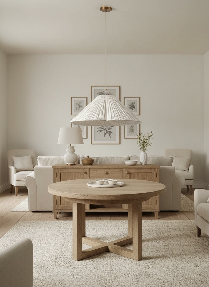 Lindi Stoff-Pendelleuchte im Wohnzimmer