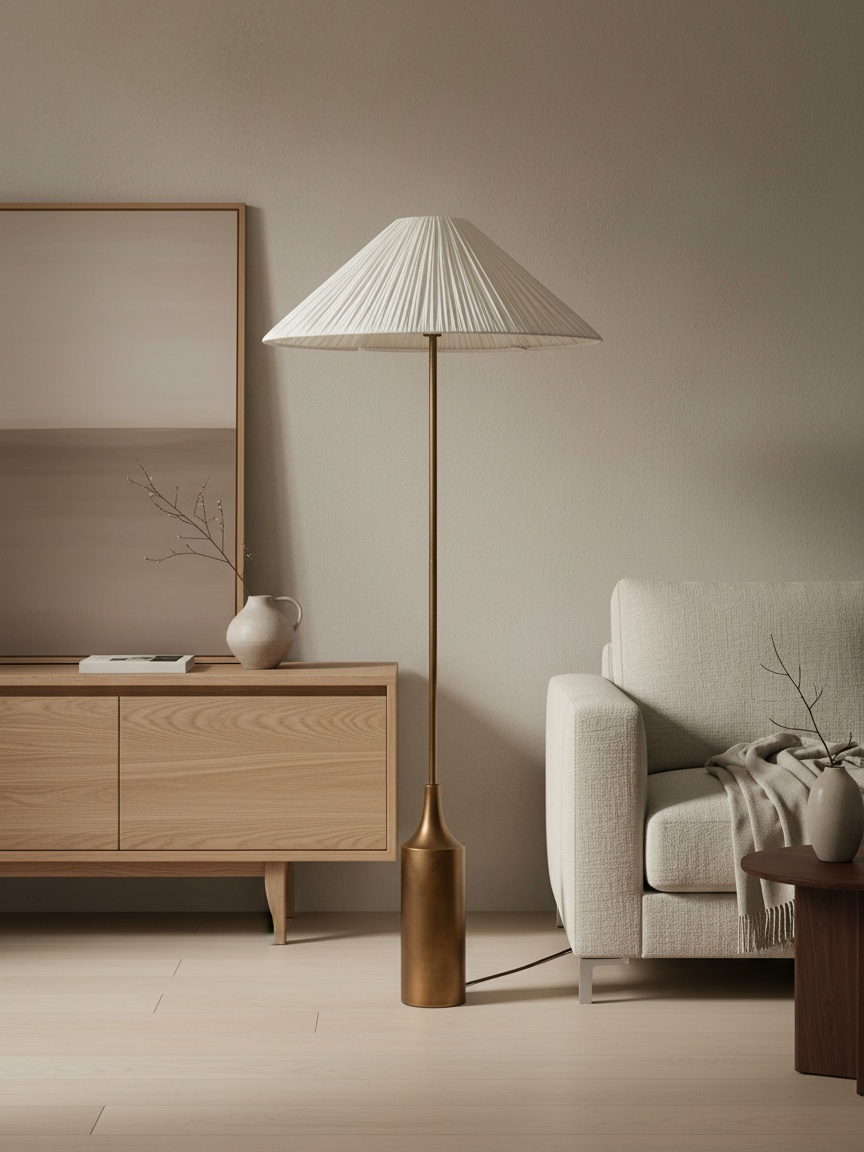 Lindi Stehlampe neben Sideboard und Sofa