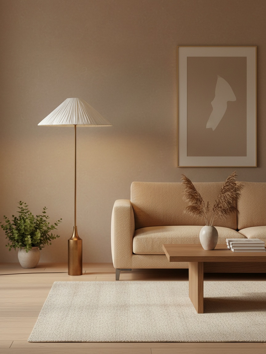 Lindi Stehlampe eingeschaltet im Wohnzimmer
