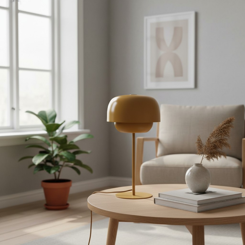 Bronzefarbene Clinco Tischlampe auf einem Couchtisch