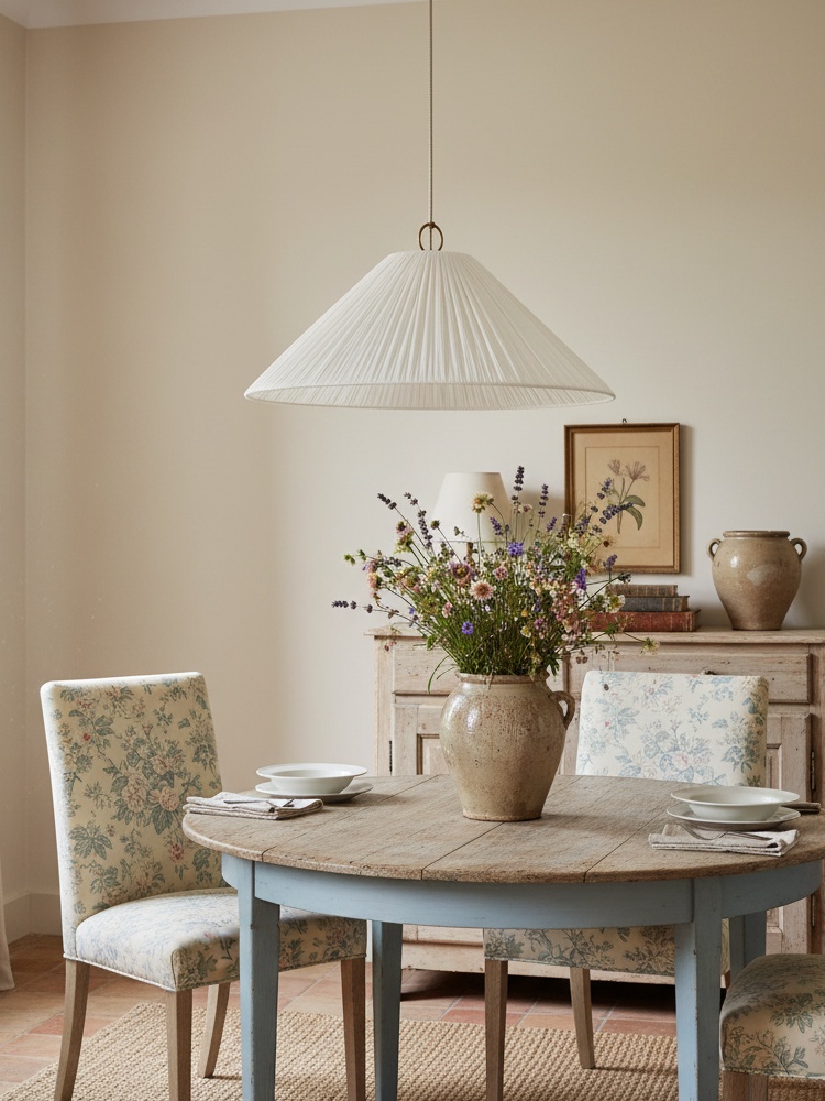 Lindi Pendelleuchte über einem Esstisch mit Blumenvase