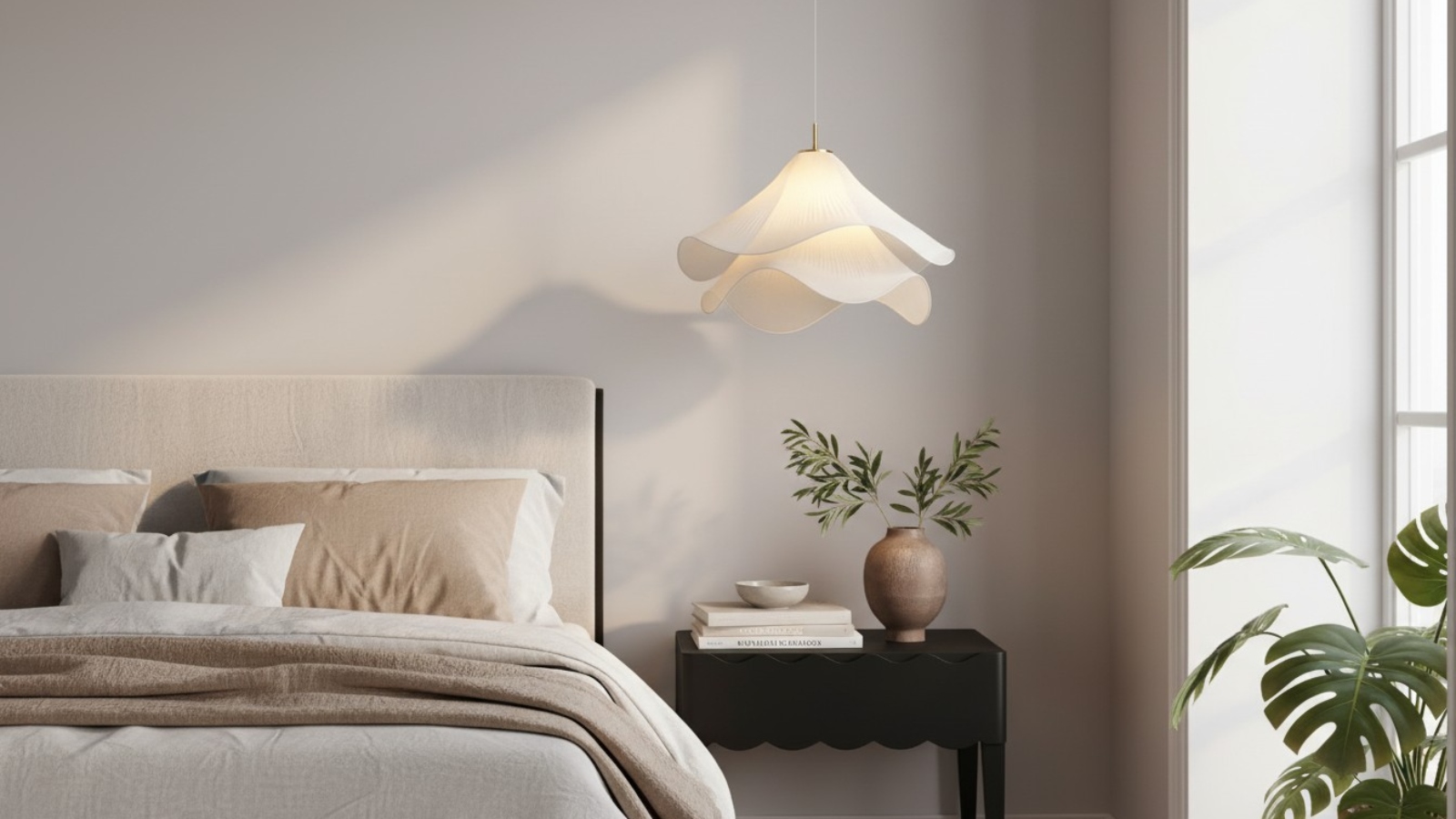 Ethereal Bloom Pendelleuchte über einem Bett