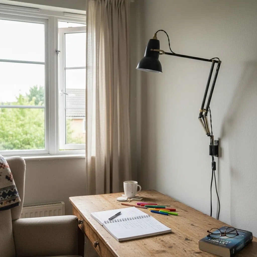 Kundenfoto der Modryx Wandleuchte am Schreibtisch