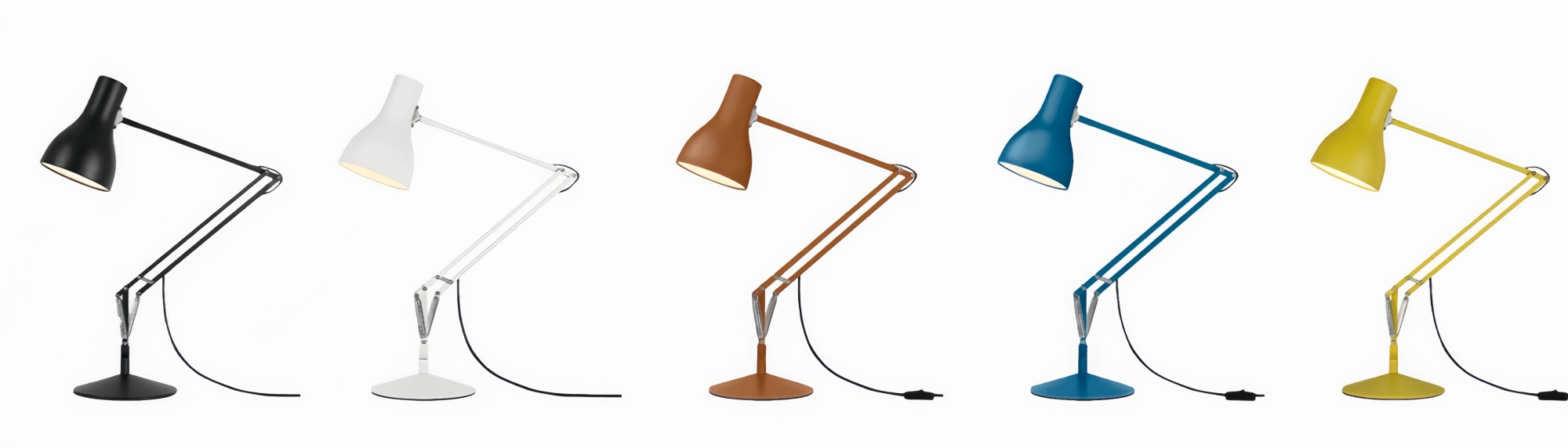 Modryx Schreibtischlampe in Schwarz, Weiß, Sienna, Blau und Gelb