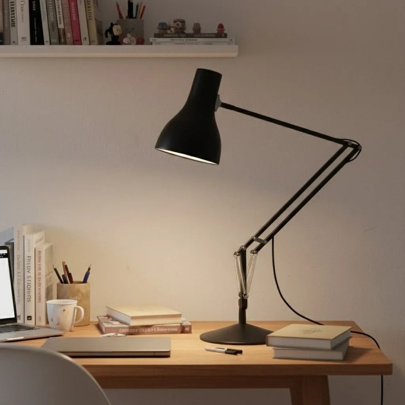 Kundenfoto der schwarzen Modryx Lampe mit Büchern