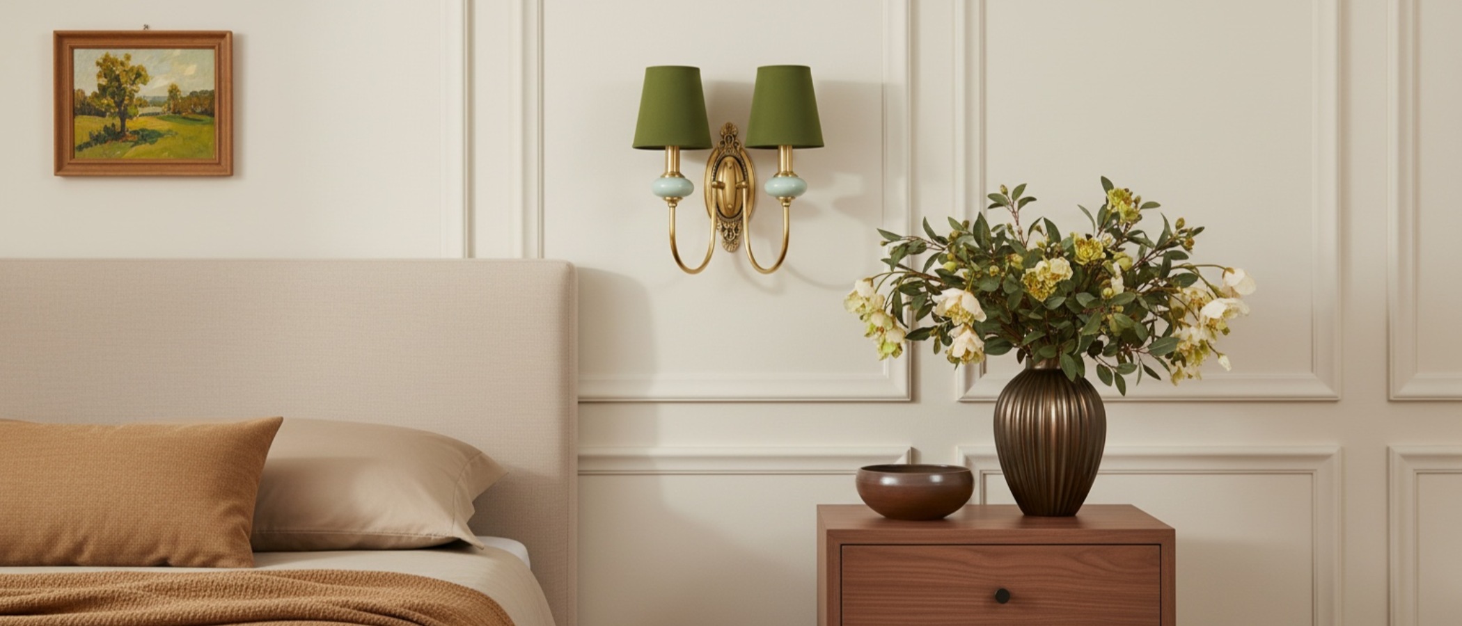 Rowanea Wandleuchte in einem Schlafzimmer