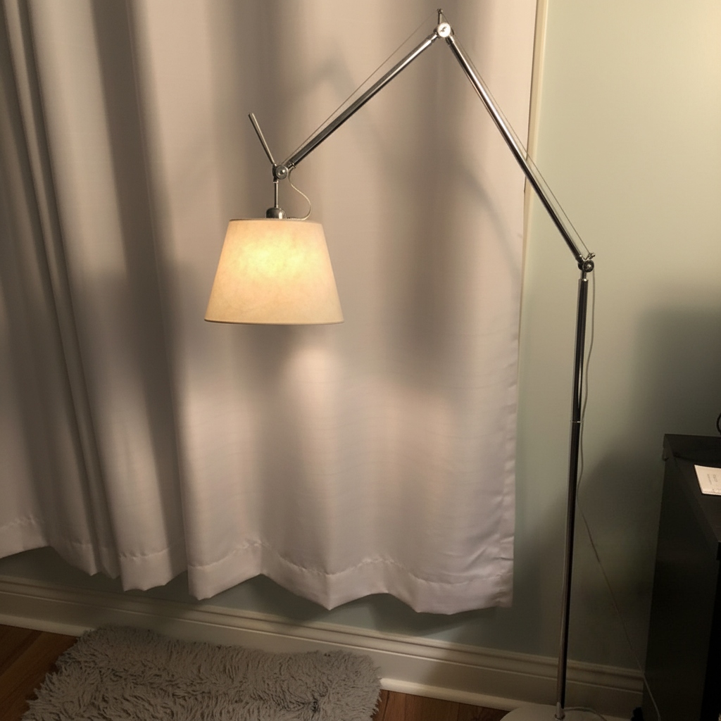 Kundenfoto mit Tolomeo Mega Lampe vor Vorhängen