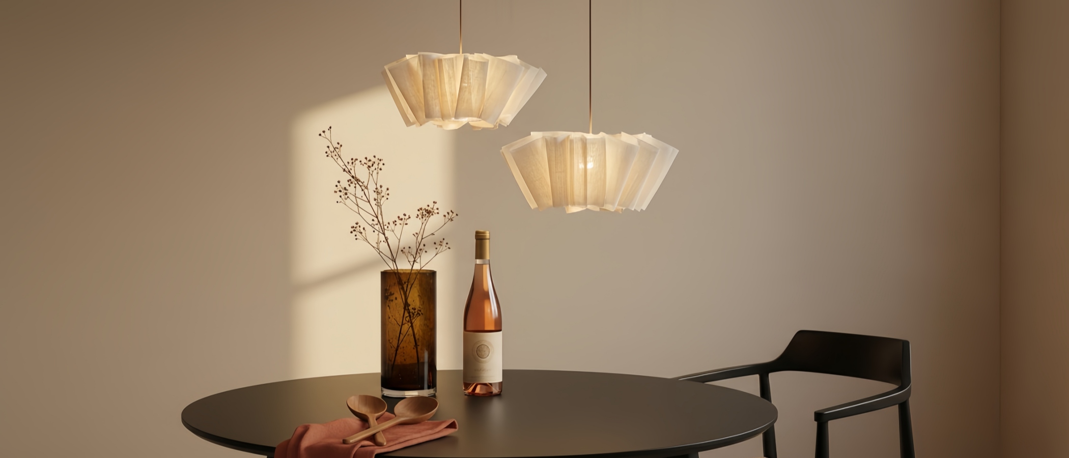 Nordic Pleated Fabric Pendant Light in dining room